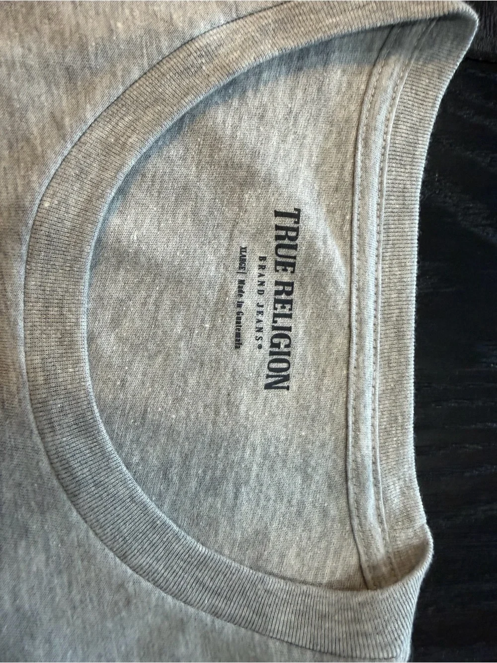 True Religion Gray Crew Neck T-Shirt with Black Horseshoe Logo